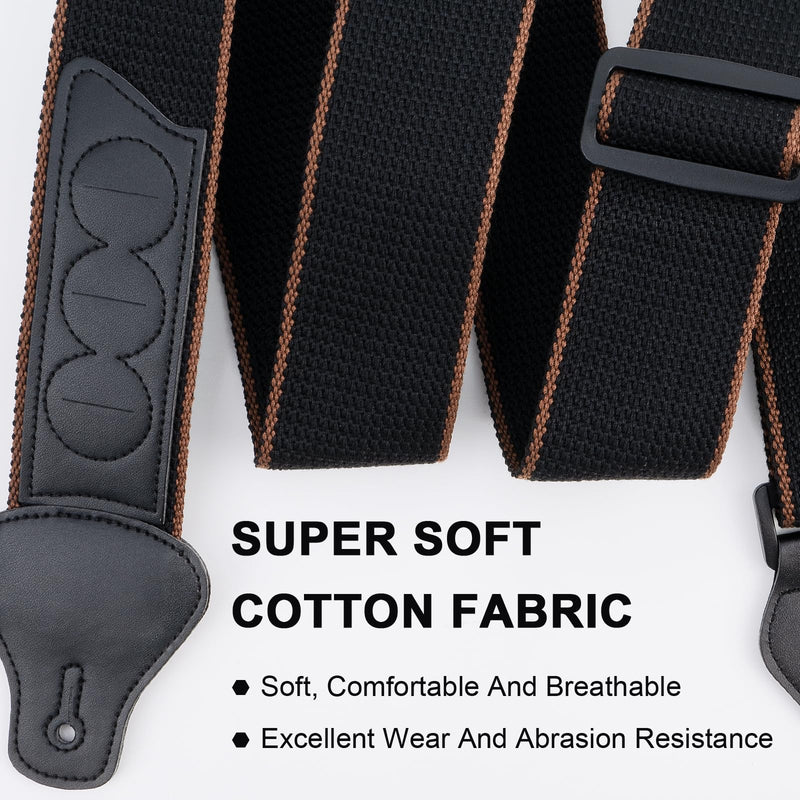 BestSounds Guitar Strap - Strap for Acoustic, Electric and Bass Guitars with Leather Head and Pick Holder Pockets Black