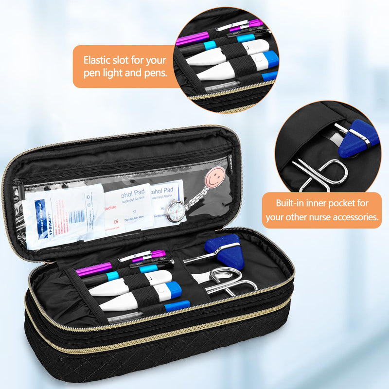 Damero Double Layer Stethoscope Bag Compatible with 3M Littmann/ADC/Omron Stethoscope, Stethoscope Carry Bag, Travel Bag for Nurse Accessories, Black