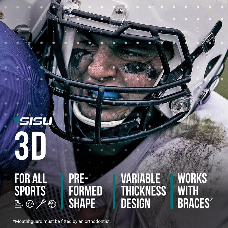 SISU 3D Mouthguard - Pre-Formed, Easy Fit Protection for Lacrosse, Football, Hockey, Team Sports - Remoldable Up to 20 Times - Non Toxic Youth (under 5' tall) Royal Blue