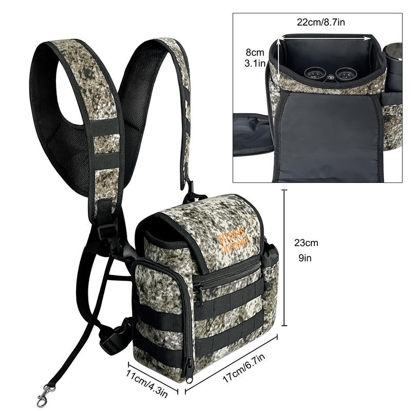 Binocular Harness Chest Pack, Bino Case with Rangefinder Pouch & Rain Cover, Bino Straps Secure Your Binoculars, Binocular Pack for Bird Watching, Hunting, Travel, Sports New Black Camo