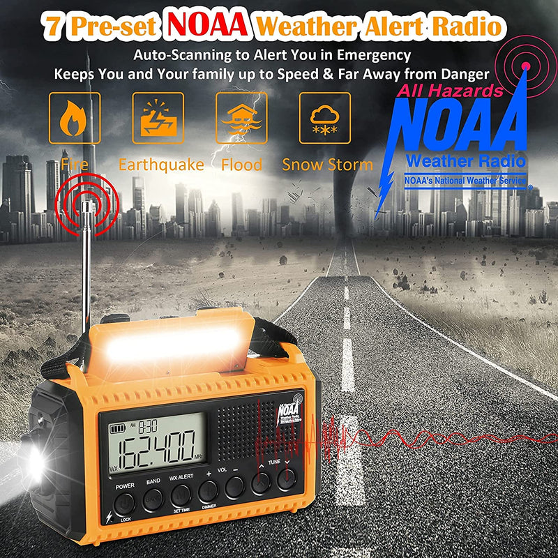 [AUSTRALIA] - Emergency Weather Radio with AM/FM/NOAA/SW,5000mAh Alert SOS Survival Portable Radio,5 Ways Powered Solar Hand Crank Radio with Cellphone Charger, Flashlight, Reading Lamp, Headphone Jack for Outdoor 