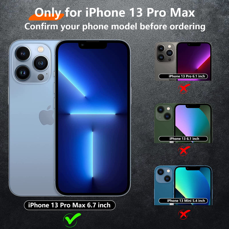 Red2Fire for iPhone 13 Pro Max Case, with 2X [Glass Screen Protector + Camera Lens Protector][12 FT Military Dropproof] Rugged Heavy Duty Full-Body Shockproof Phone Case Cover 6.7 inch-Black Black