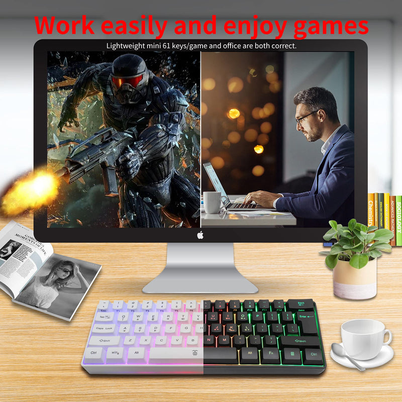 Snpurdiri 60% Wireless Gaming Keyboard,2200mAh Mini 61 Keys Mechanical Feeling Keyboard with Bluetooth 5.1&2.4G Wireless Dual Modes,Support Charging,Suitable for PC/Tablet/Smartphone Gamer,Black Black