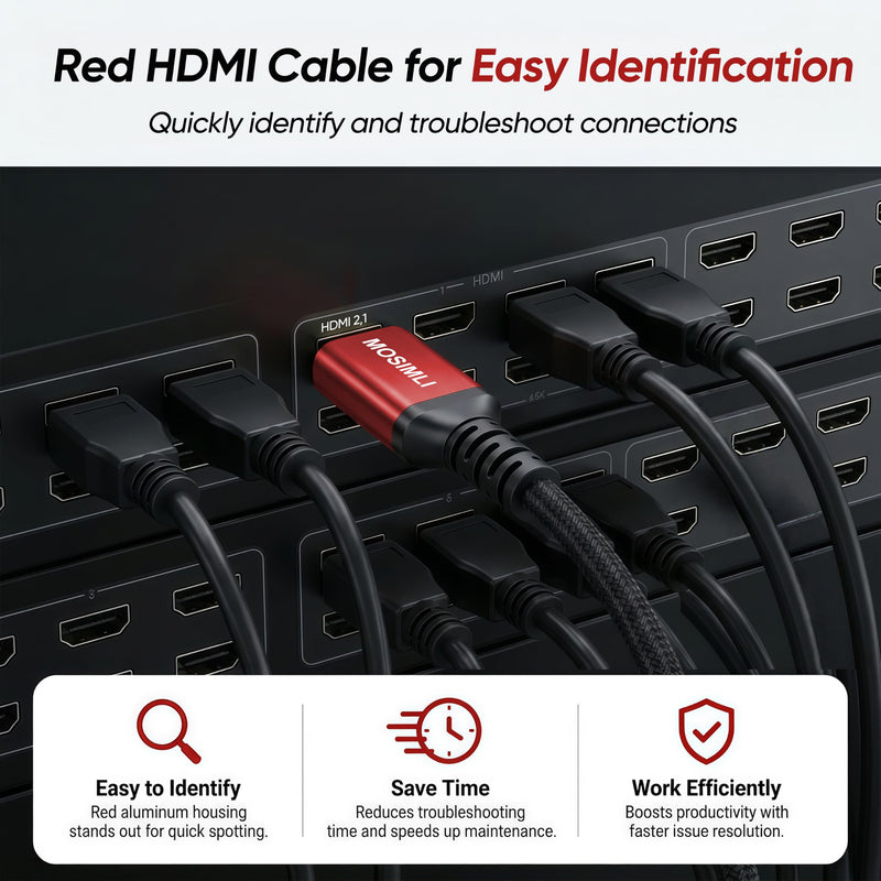 8K HDMI Cable 6FT 8Pack, 48Gbps HDMI 2.1 Cord, Red Aluminum Braided | Support 4K@120Hz, 8K@60Hz, HDR10+, eARC, for TV, Monitor, Roku, PS5/4/3, Xbox, Projector 8