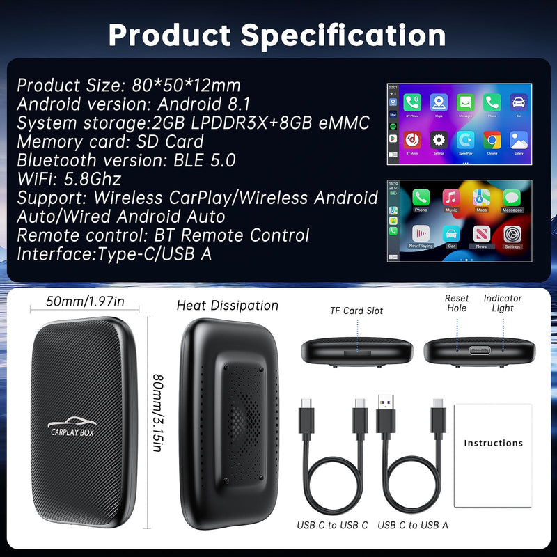 6-in-1 Magic Video Box for Netflix/YouTube, Wireless CarPlay Adapter & Android Auto Wireless Adapter Convert Wired to Wireles Carplay Dongle for OEM Wired CarPlay Cars, TF Card Playback, Plug & Play Compact