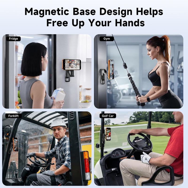 7RYMS 7RIG T1 Magnetic Phone Tripod for iPhone/Android, 1/4" Screw for Vlog | Aluminium MagSafe Phone Holder with Magnet Foldable Hook, Mini Smartphone Stand for Gym, Travel, Filming, Video Recording Black