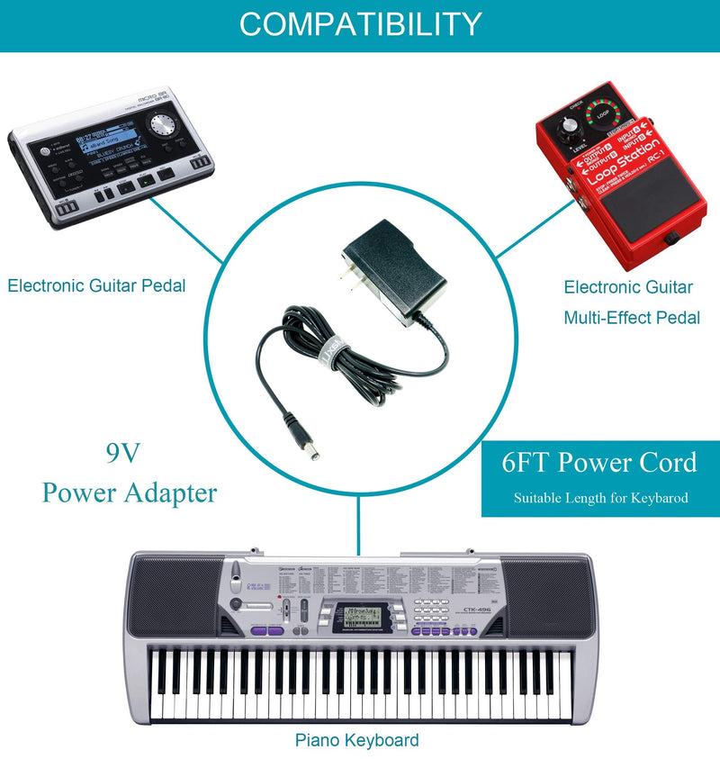 9V AC/DC Adapter Charger Cord for Casio CTK-411 CTK 411 Keyboard Replacement Power Supply Adaptor