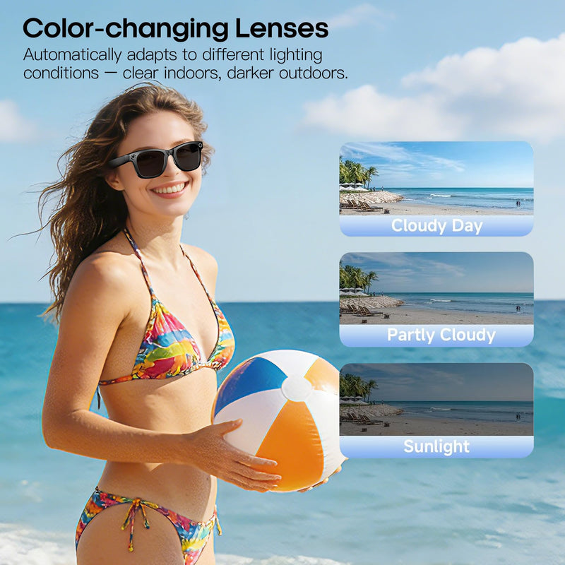 Yowow BIT AI Smart Camera Glasses 8MP Camera for Women Men, 4K Photos & 1080P Video Recording,Anti-Shake, 12H Music/Bluetooth Calls, Real-time Translation/GPT Object Recognition (Photochromic Lenses) Photochromic Lenses