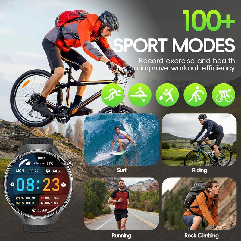 Military Grade Tactical Smart Watch for Men,1.75" Large Crystal Clear HD AMOLED Touchscreen Smartwatches for Android iOS,Fitness Tracker with 110+Sport Modes/Heart Rate/Sleep Monitor (Black) Black