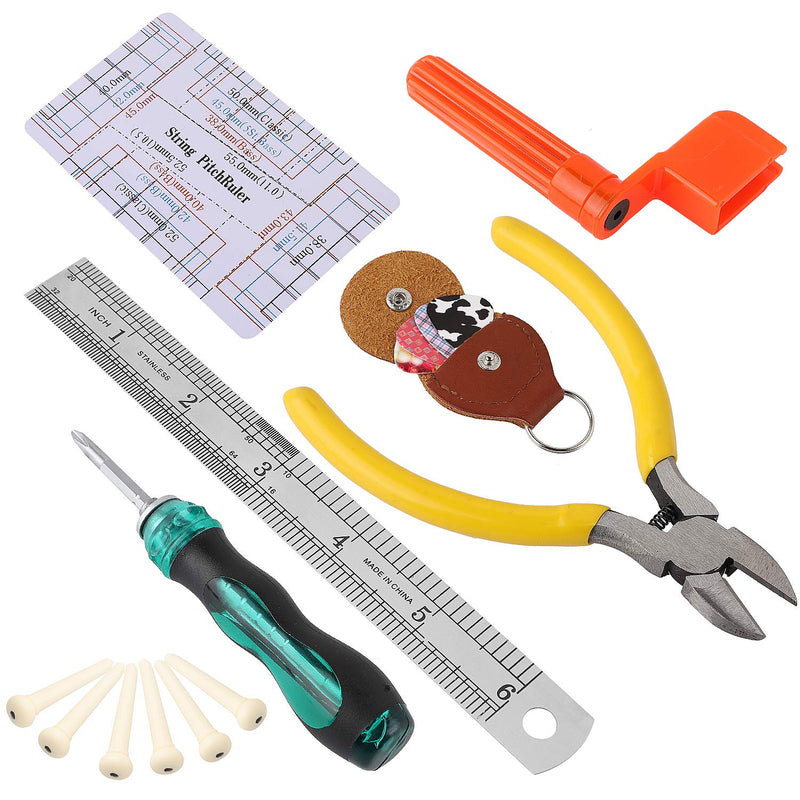 Guitar Repairing Tool Kit(26PCS) Wire Plier,String Organizer,Fingerboard Protector,Hex Wrenches, Files, String Ruler Action Ruler, Spanner Wrench,Bridge Pins for Guitar Ukulele Bass Mandolin Banjo