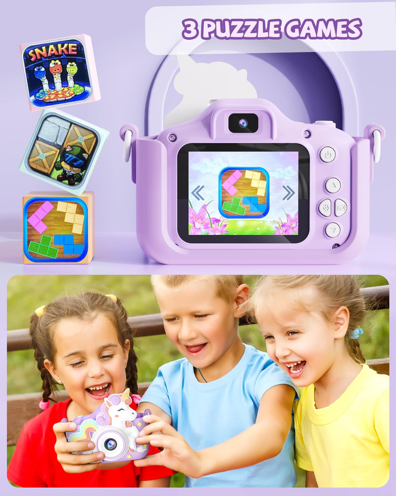 Kikapabi Kids Camera Toys Selfie Digital Camera for Kids Age 3-10 Video Camera with 32G SD Card Christmas Birthday Gifts for Girls (Purple) Purple