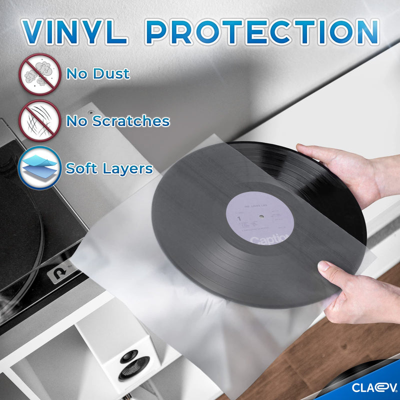 50 Anti Static Inner Record Sleeves for Vinyl LP Records (12 inch, Square, Translucent), Album Record Protective Plastic Covers for Storage 50 Pack