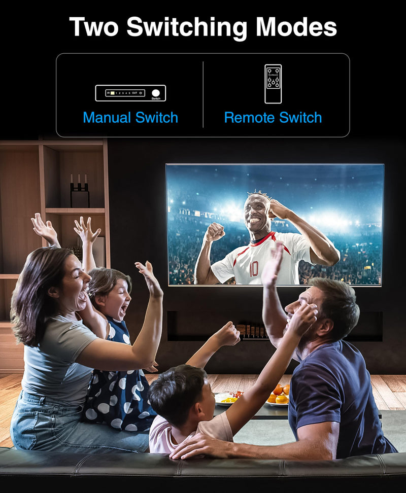 [AUSTRALIA] - BlueRigger 4K HDMI Switch 5 in 1 Out (4K 60Hz, 5 Port Video Switcher, HDMI Hub, HDR10+, 18Gbps, Selector Box with IR Remote) – Compatible with HDTV, PS5, Xbox, Apple TV, Projector, Blu-Ray 