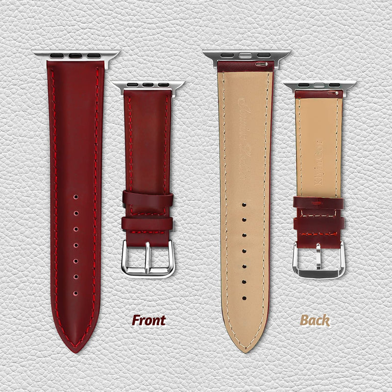 Compatible with Apple Watch Bands 49mm 45mm 44mm 42mm 41mm 40mm 38mm, Genuine Leather Accessories Replacement Wristband for iWatch Ultra2, Ultra, SE3 SE2 SE Series 9 8 7 6 5 4 3 2 1 Deepred 49/45/44/42mm