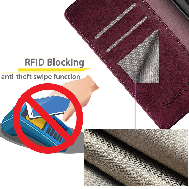 SUANPOT for Samsung Galaxy S24 Plus/S24+ Wallet case with RFID Blocking Credit Card Holder,Flip Book PU Leather Protective Cover Women Men for Samsung S24Plus Phone case Wine Red