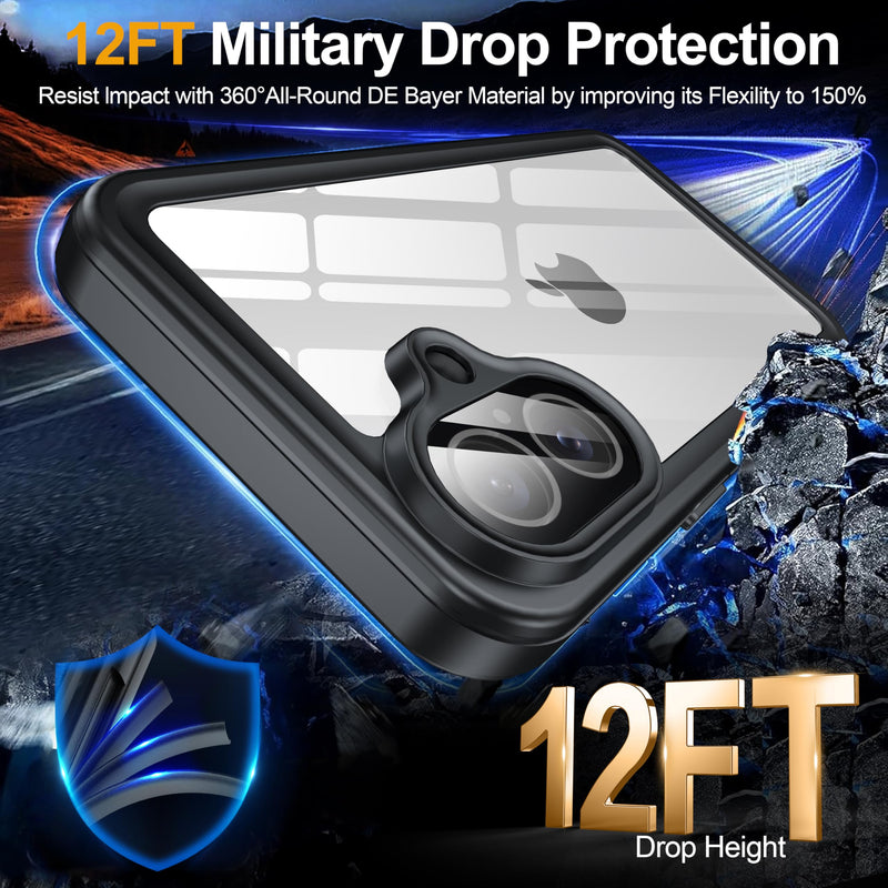 for iPhone 16 Case IP68 Waterproof, Black | Built-in Privacy Screen Protector & HD Screen Protector Shockproof Dustproof Full Body Protection iPhone 16 Phone Case