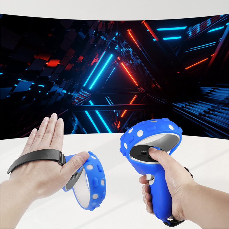 [AUSTRALIA] - TNP Controller Grips for Oculus Quest 2 / Meta Quest 2 Knuckle Strap Black VR Touch Controller Hand Grip Cover Protector Sleeve with Anti-Throw Adjustable Straps Blue 