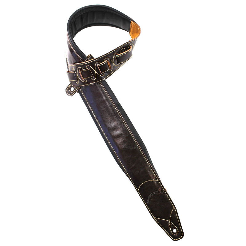 Walker & Williams C-22-BRN-XL Handmade Double Padded Premium Brown Signature Leather Guitar Strap XL For Acoustic, Electric, And Bass Guitars
