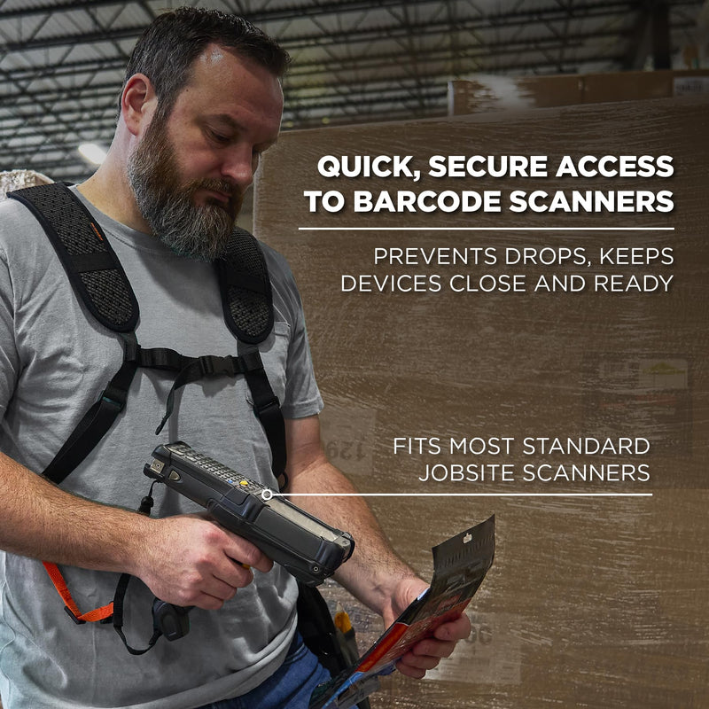 Ergodyne Squids 3142 Padded Shoulder Barcode Scanner Harness with Attachment Lanyard for Mobile Computers Medium-Large Black