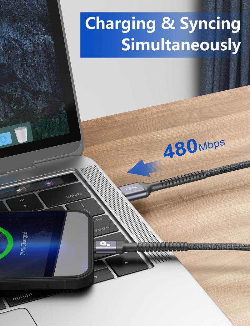 [AUSTRALIA] - iPhone Charger Cable 2Pack 6FT, Nylon Braided Lightning Cable, [Apple MFi Certified] Fast Charging iPhone Charger Cord Compatible with iPhone 14 13 12 11 Pro Max XR XS X 8 7 6 Plus iPad and More Grey 