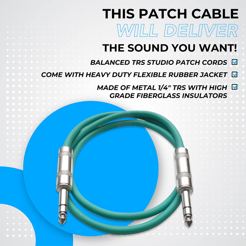[AUSTRALIA] - Seismic Audio Speakers ¼” to ¼” TRS Patch Cables, 2 Foot Patch Cables, Pack of 6, Multi Color 