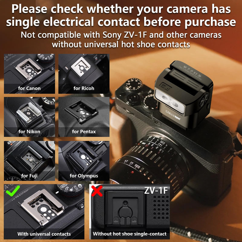 MEDALight F2 Mini Camera Flash 2.4GHz Wireless Off-Camera Flash for Canon/Sony ZV1/Fuji/Nikon/Ricoh Gr3/Digital Camera/Hot Shoe Flash for DSLR Camera/Magnetic Base & 10m Remote Control(Black).