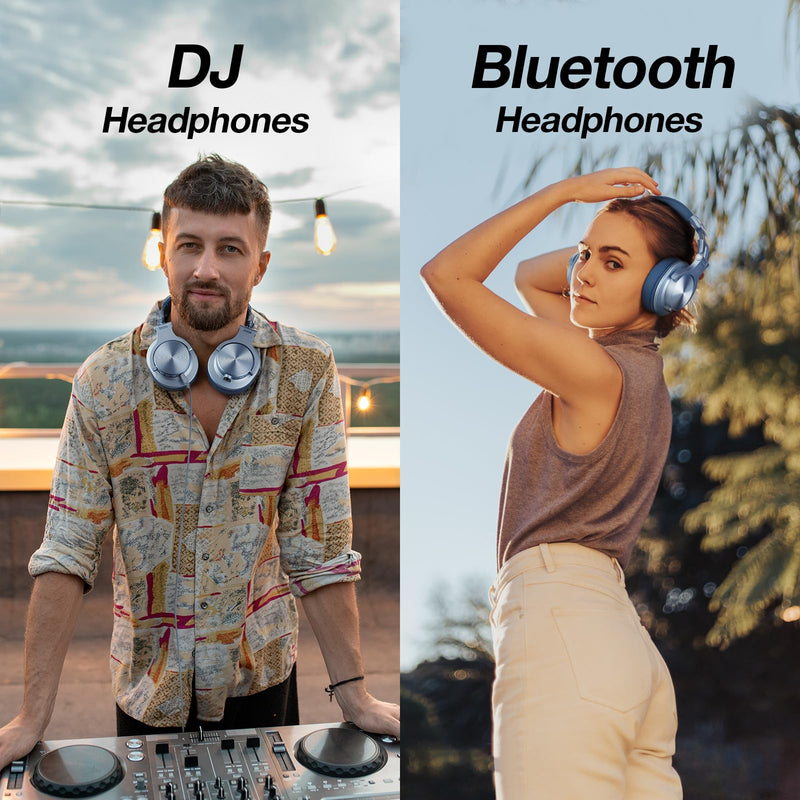 OneOdio A70 Bluetooth Over-Ear Headphones, Hi-Res Wired DJ Studio - SB | Wireless over-ear headphones with 72H playtime, 3.5mm/6.35mm wired jacks for studio monitoring, mixing, guitar, amp and PC Sky Blue