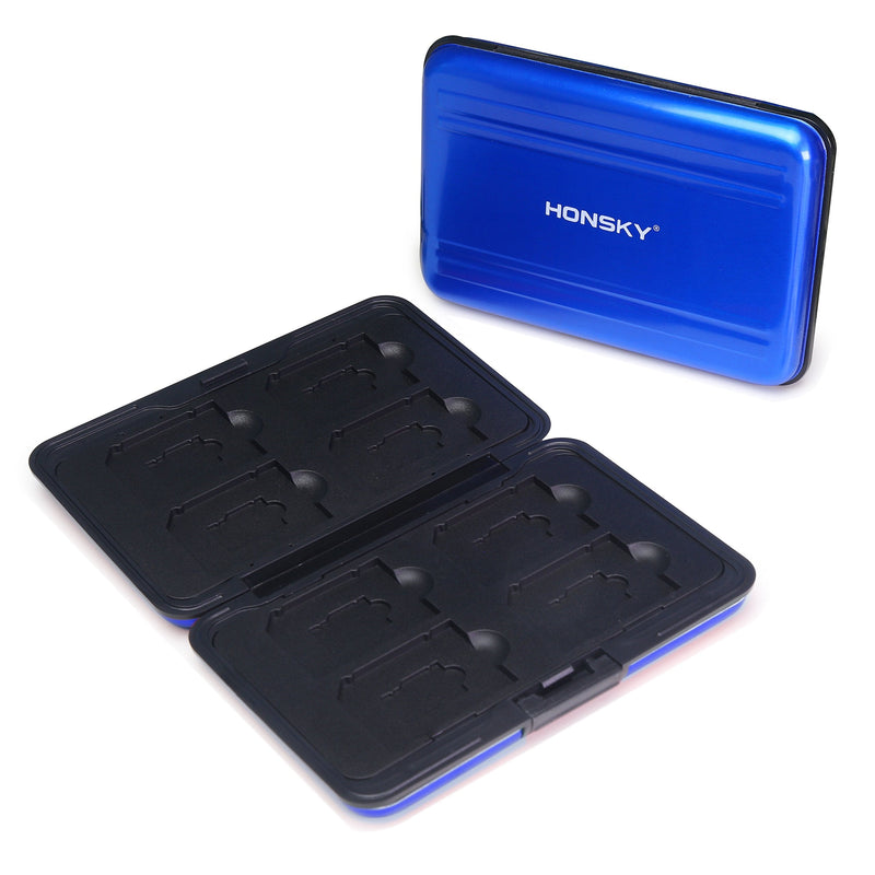 Honsky Aluminum UHS-I SD Micro SD SDHC SDXC TF SecureDigital Memory Card Carrying Case Holder Organizer Box Keeper for Computer Camera Media Storage Organization,Blue Blue