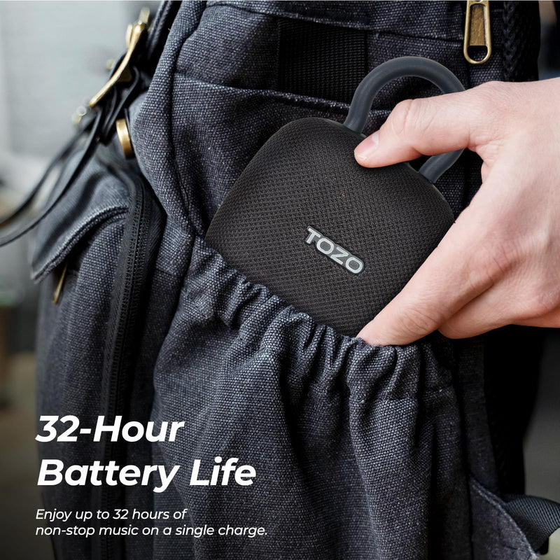 [AUSTRALIA] - TOZO PE1 Portable Bluetooth Speakers with Adjustable Carabiner, Mini Bluetooth Wireless Shower Speaker with IPX8 Waterproof, 32H Playtime Punchy Bass Audio Speaker for Home, Outdoor and Travel, Black 