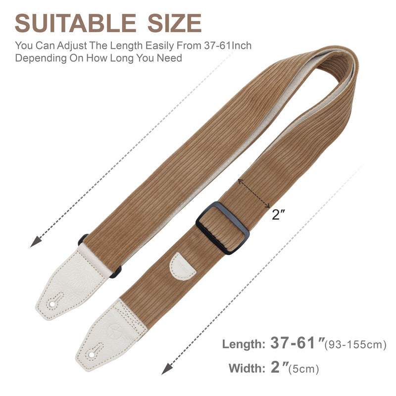 [AUSTRALIA] - Guitar Strap 2 inch Corduroy Guitar Straps with Full Grain Leather End, for Bass Electric and Acoustic Guitars, Free Strap Button, 2 Strap Locks and 4 Guitar Picks Corduroy Series Light Camel 