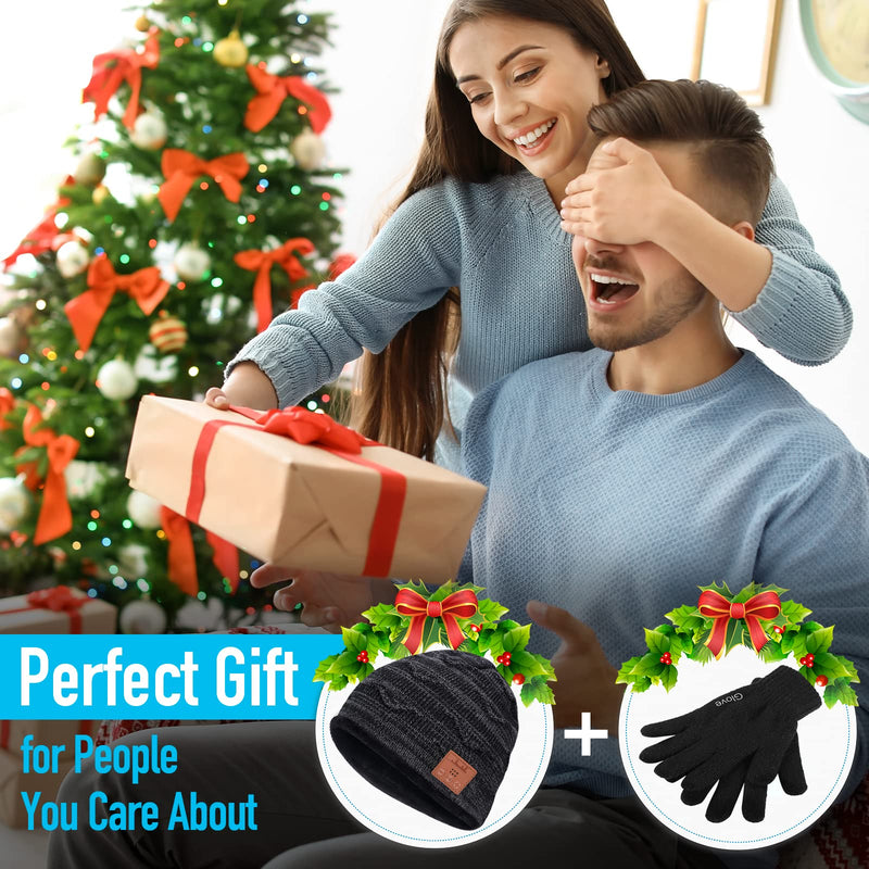 HIGHEVER Wireless Musical Bluetooth Cap Beanie with Speaker for Outdoor Winter Sport Tech Birthday Mens Gifts for Him/Teens/Boys/Girls Black