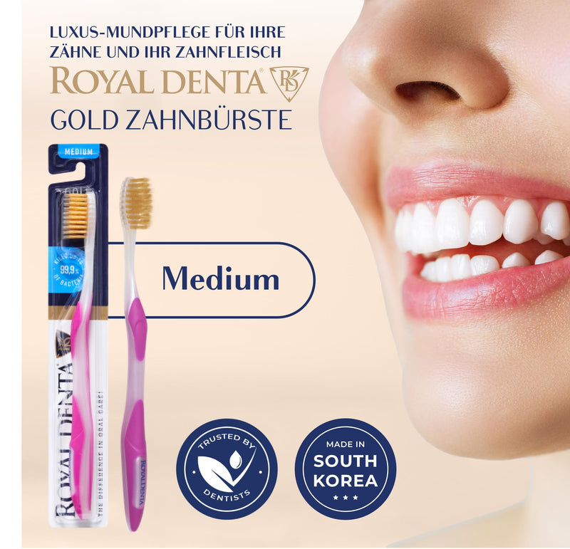 [AUSTRALIA] - Manual Toothbrush Medium for Adults, Floss Toothbrush with Gold, Pink Royal Denta 