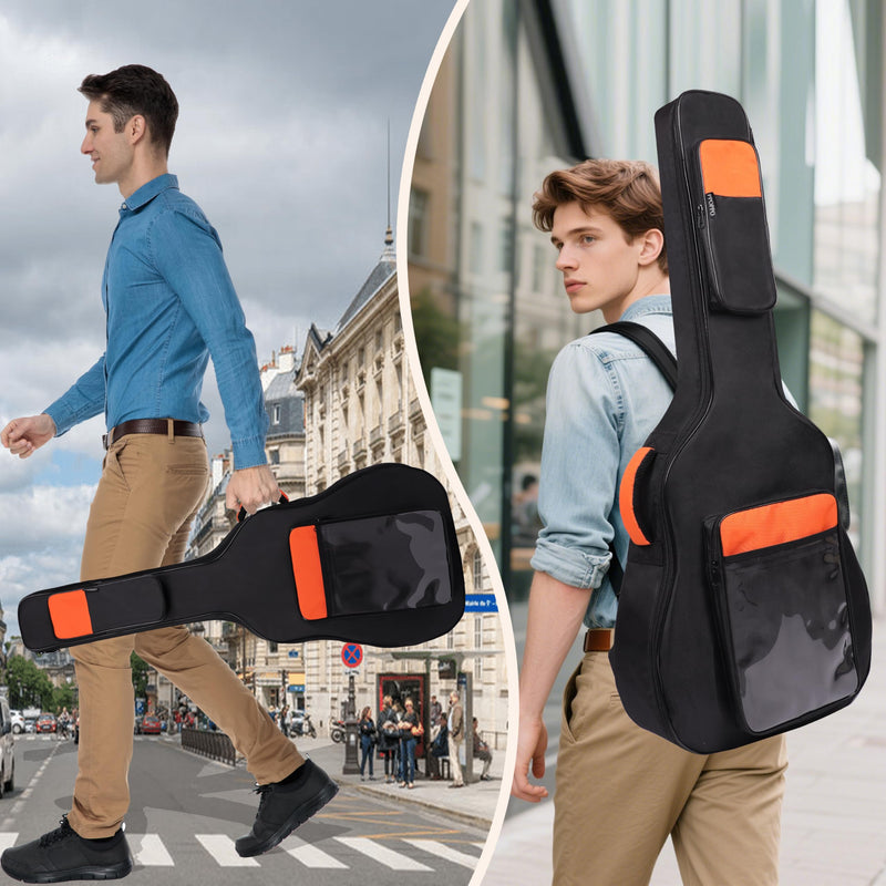 Acoustic Guitar Gig Bag Fits 40 41 42 Inch, 0.5 Inch Thick Padded for Enhanced Protection, 600D Waterproof Nylon, Soft Guitar Backpack Case with Neck Fixed Strap & Adjustable Shoulder Straps Orange (0.5 Inch)