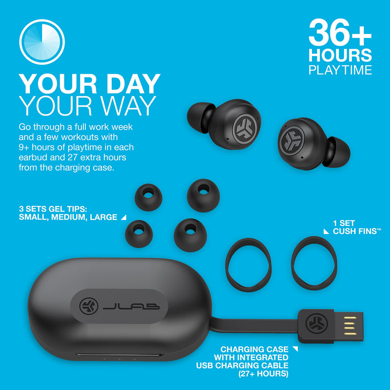 JLab, JBuds Air Pro, True Wireless Earbuds, Bluetooth MultIPoint, IP55 Sweat Resistant, Black