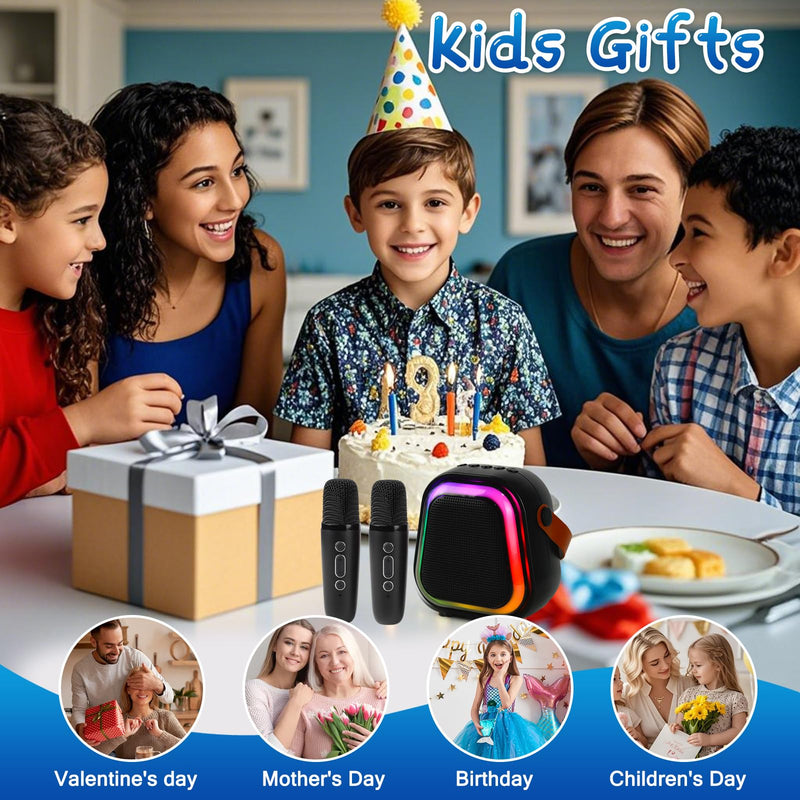 Kids Karaoke Machine for Adults, Portable Bluetooth Mini Karaoke Microphone, Singing Speaker with 2 Wireless Mic and Party Light, Birthday Gifts for Boys Girls, Family Home Party