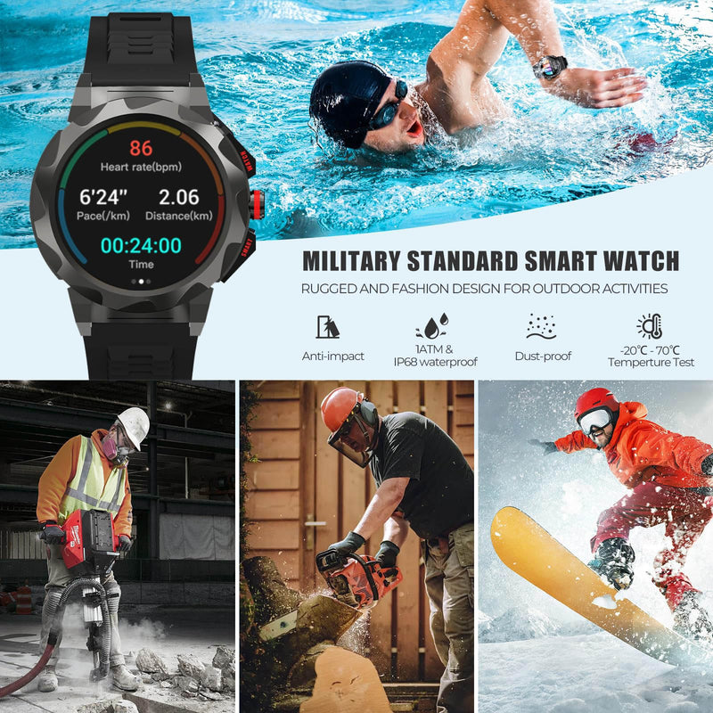 Business Smart Watch for Men,100 Sports Modes,5ATM Waterproof Fitness Smart Watch,1.46''HD Screen,470mAh Large Battery,with Heart Rate/Blood Pressure/Health Monitor Watch Smart D-silicone grey