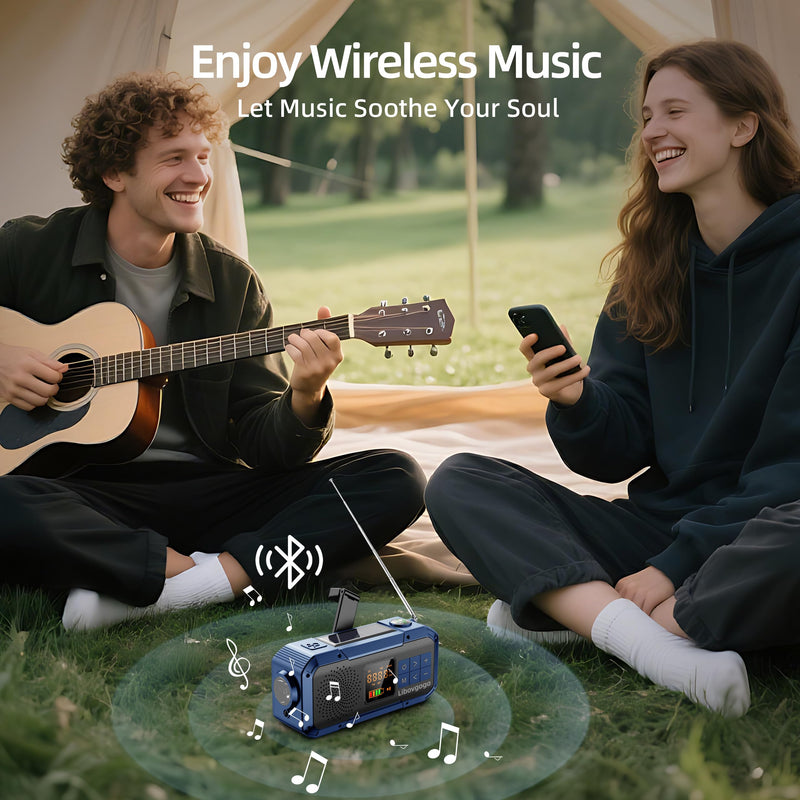 Emergency Weather Radio with IPX5 Waterproof Portable Bluetooth Speaker,USB-C Solar Hand Crank,NOAA Alarm AM FM Radio,Flashlight,SOS Alarm,2000mAh Cell Phone Charger for Camping and Survival (Blue) BLUE