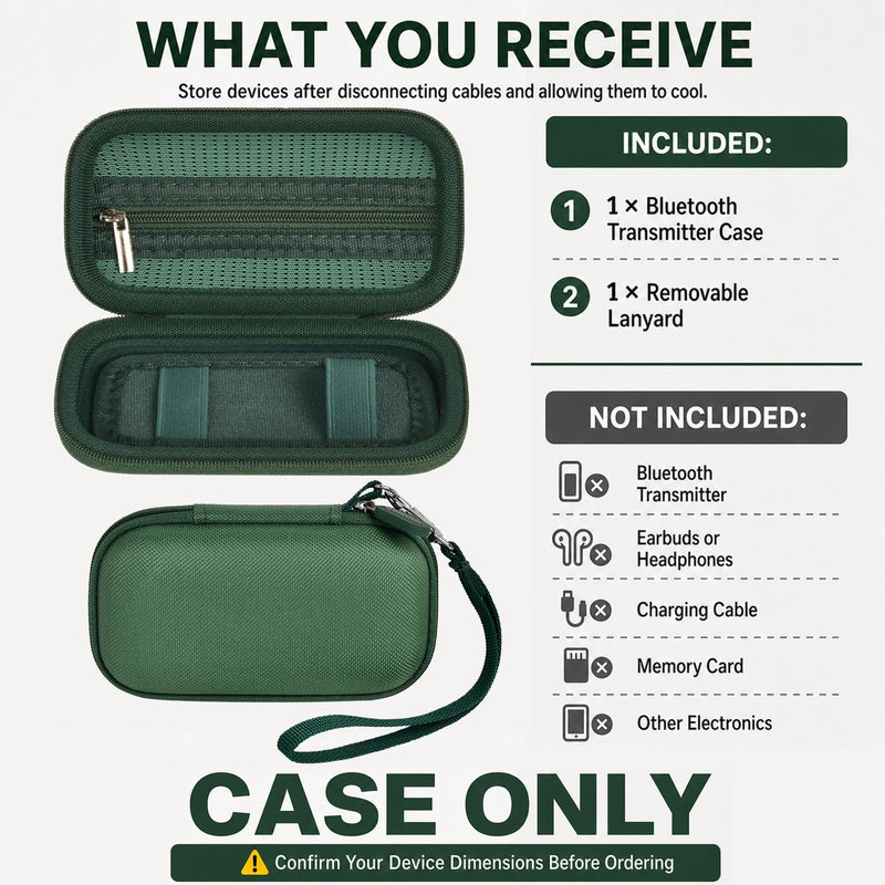 COMECASE Bluetooth Transmitter Case for AirFly SE/Pro 2/Pro/Duo | Hard EVA Travel Case with Elastic Band and Dual Straps, for AirFly and Small Audio Adapters,Commutes and Daily Carry, Green