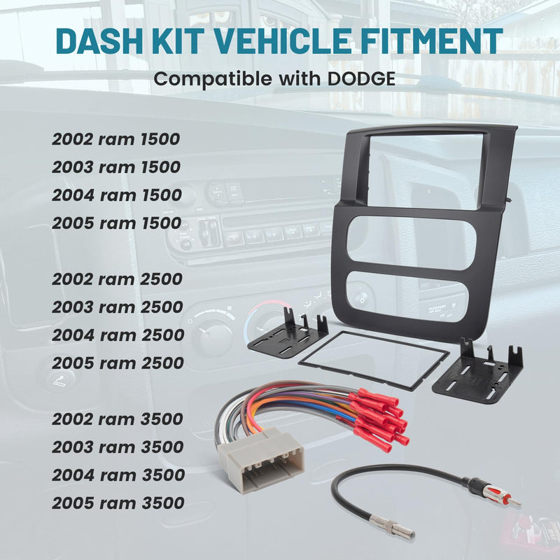 NuIth Double Din Radio Stereo Dash Kit with Radio Harness & Antenna Adapter for 2002-2005 Dodge Ram 1500 2500 3500, Double DIN Installation Multi Kit, DDIN Installation Kit for Ram