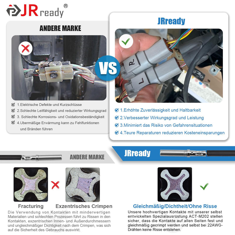 JRready German Plug 2-Pin Grey IP68 Waterproof DT Connector Set 6 Sets with German Terminal Kit Wire Gauge 16-20 AWG for Car, Motorcycle, Truck, Boat 2 Pins 6 Sätze-YK