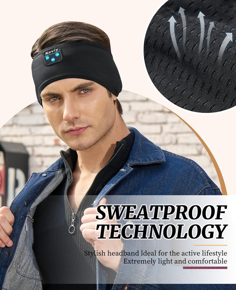 [AUSTRALIA] - Navly Sleep Headphones, 10Hrs Sports Headband with Soft Cozy Earbuds Comfortable, Headphones Headband with Ultra-Thin HD Stereo Speakers Perfect for Workout,Running,Yoga,Travel Dark Black 