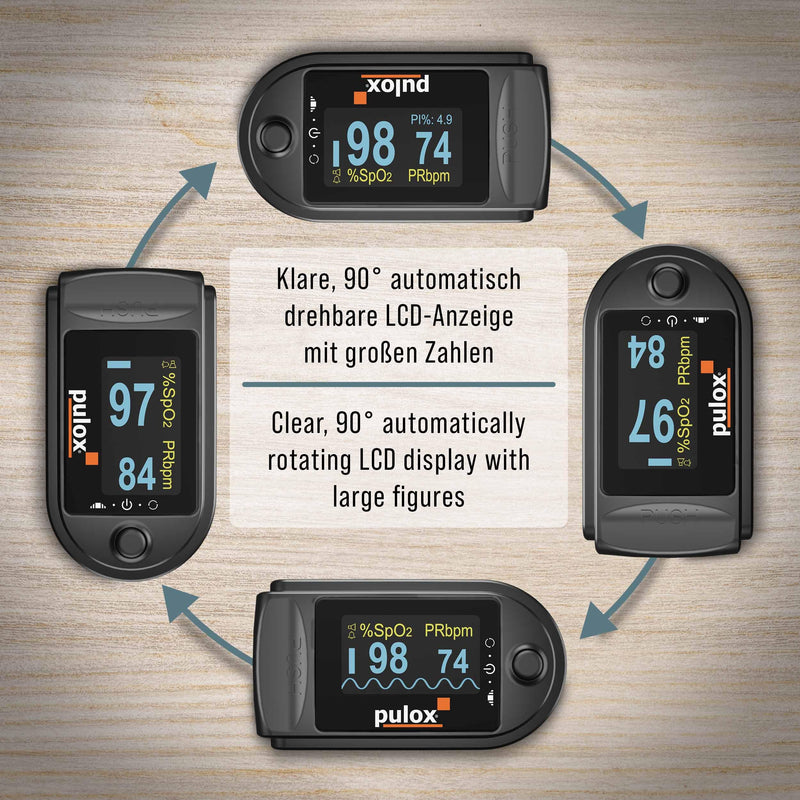 [AUSTRALIA] - Pulse oximeter PULOX PO-200A with switchable alarm function and pulse tone incl. Accessories *Colour selection possible, black 