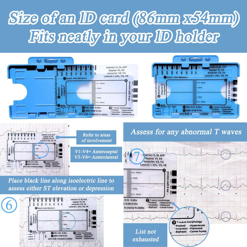 SNONESIY ECG 7 Step Ruler, Transparent ECG Calipers Meter, Plastic, 9 x 6.5 cm