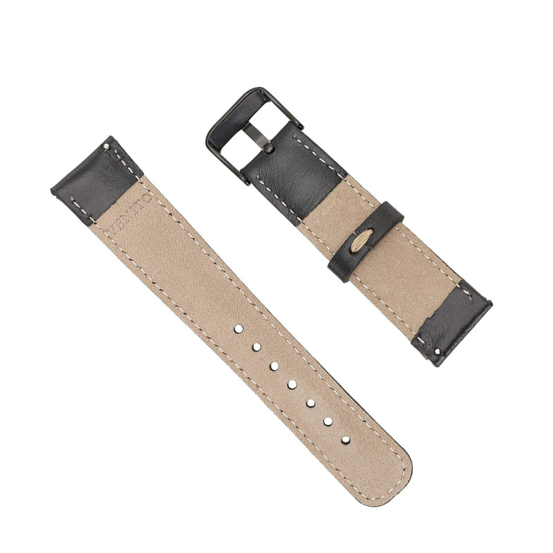 Venito Tuscany Leather Watch Band Compatible with Samsung Galaxy Watch Active/Active 2 Rustic Black w/ Black Connector & Clasp