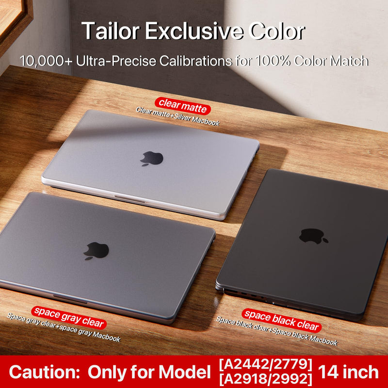 for MacBook Pro 14 inch Case 2024-2021 M3 Pro/Max A2918 A2992 M2 A2779 M1 A2442 [100% Match Official Color] Hard Shell + Translucent Keyboard Cover for Laptop - Space Black Clear