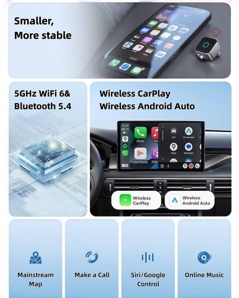 【Compatible with 2016-2021 Sierra（Wired Model）】 Wireless Adapter | 2-in-1 Wireless CarPlay & Android Auto Adapter【Designed for IntelliLink Infotainment System】Small & discreet