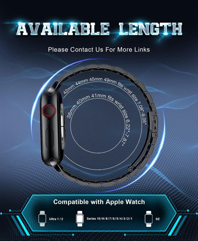 Stainless Steel Apple Watch Band with Tool-Free Adjustable Links | Premium DLC metal bracelet with tool-free link adjustment,scratch-resistant finish,and elegant design for everyday style Black-2 42/44/45/46/49mm