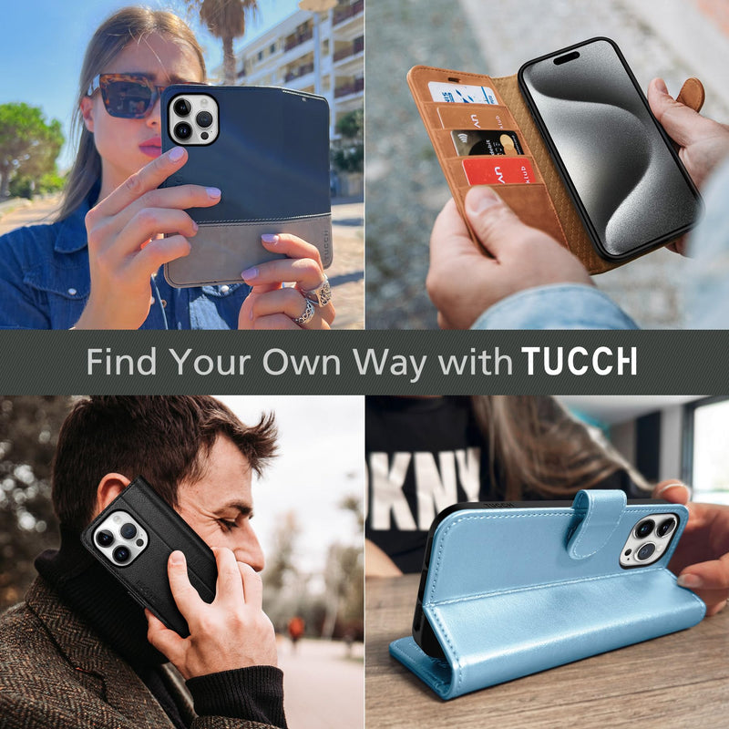 TUCCH Case for iPhone 15 Pro Wallet Case, RFID Blocking [4 Card Holder] Kickstand [Shockproof TPU Inner Shell] PU Leather Magnetic Protective Flip Cover Compatible with iPhone 15 Pro 6.1" 2023, Black