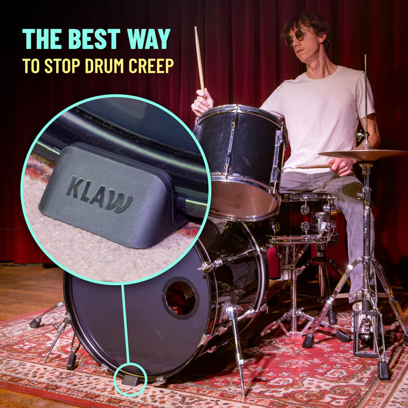 KLAW Bass Drum Rug Anchor - Completely Stops Drum Creep | Works on Every Drum Mat, Drum Rug & Carpet | Pocket Drum Accessories For Kick Drums | Gift Ready Drum Set Brake Accessory (Black, Regular) Black