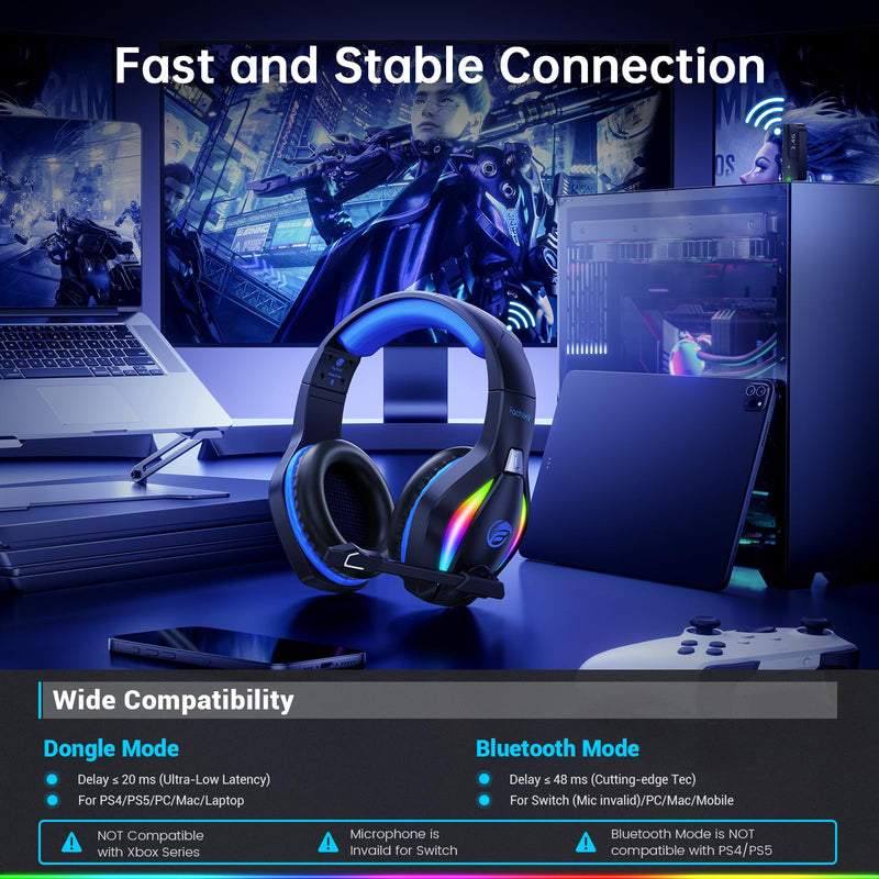 [AUSTRALIA] - Fachixy FC-100 Wireless Gaming Headset for PS5, PS4, Switch - Gaming Headphones with Lossless Audio & 50Hrs Battery Life - Gamer Headset with Microphone for Mac, Laptop, Mobile Blue 